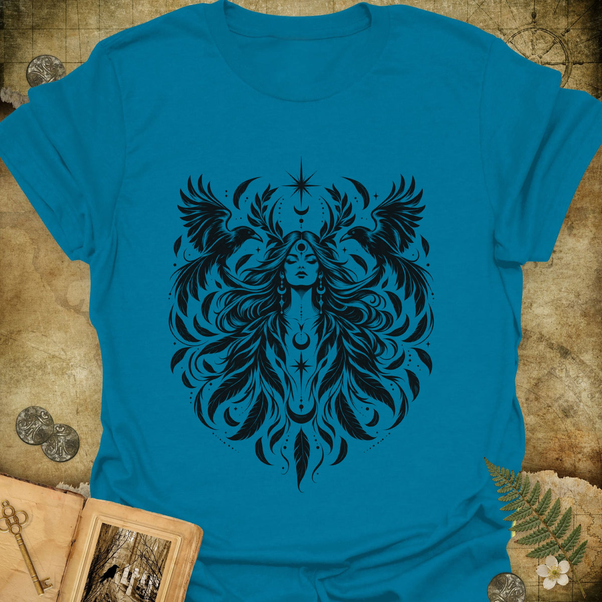 Raven Goddess T-Shirt - Antique Sapphire