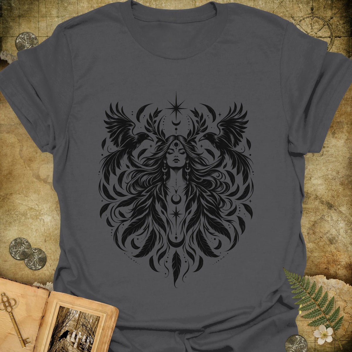 Raven Goddess T-Shirt - Charcoal