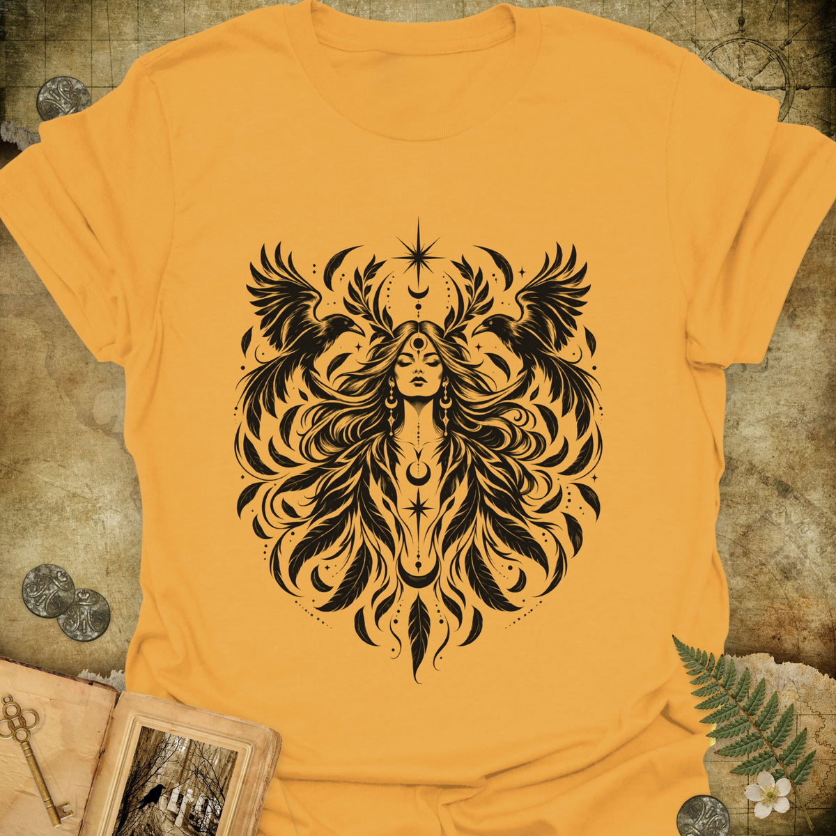Raven Goddess T-Shirt - Gold