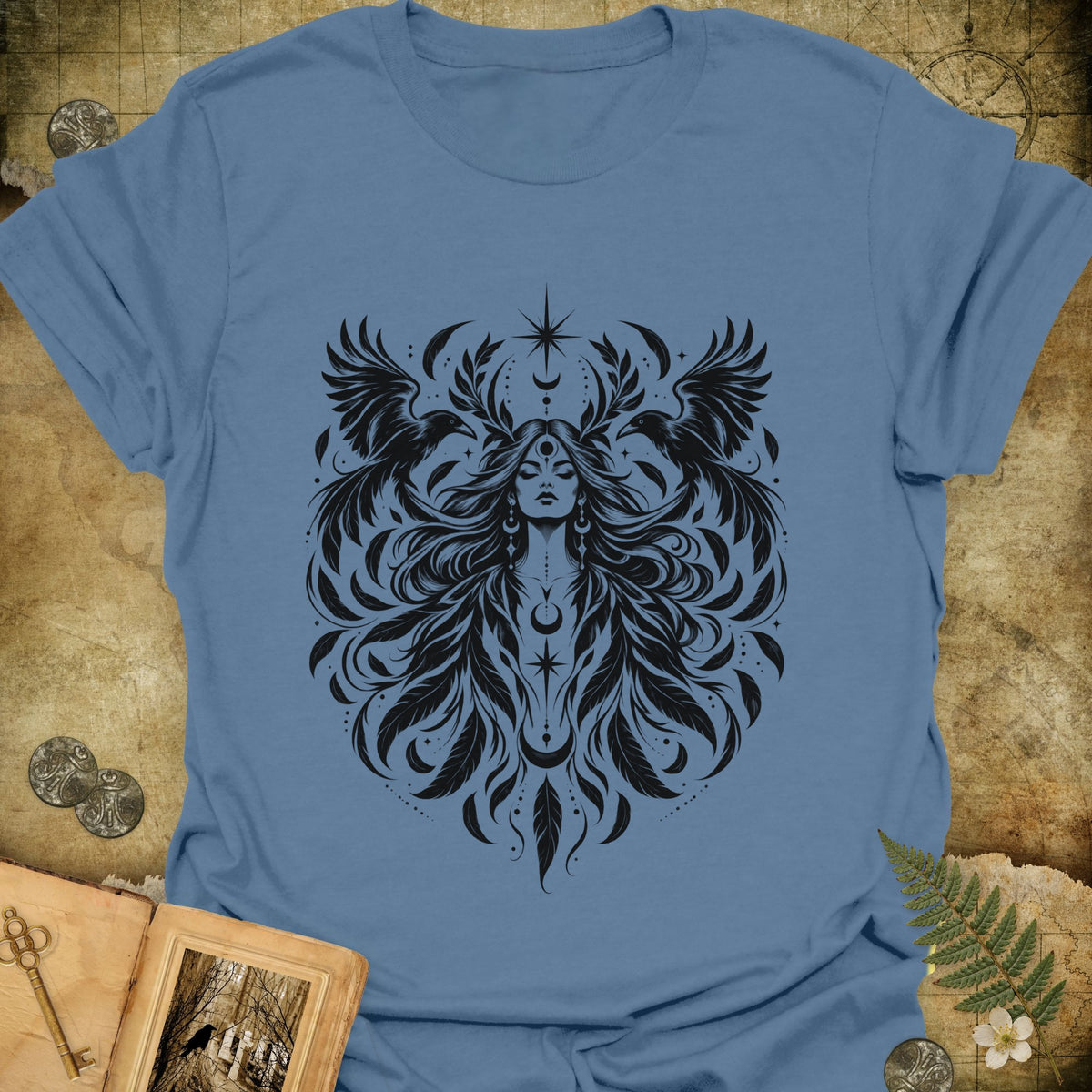 Raven Goddess T-Shirt - Indigo Blue