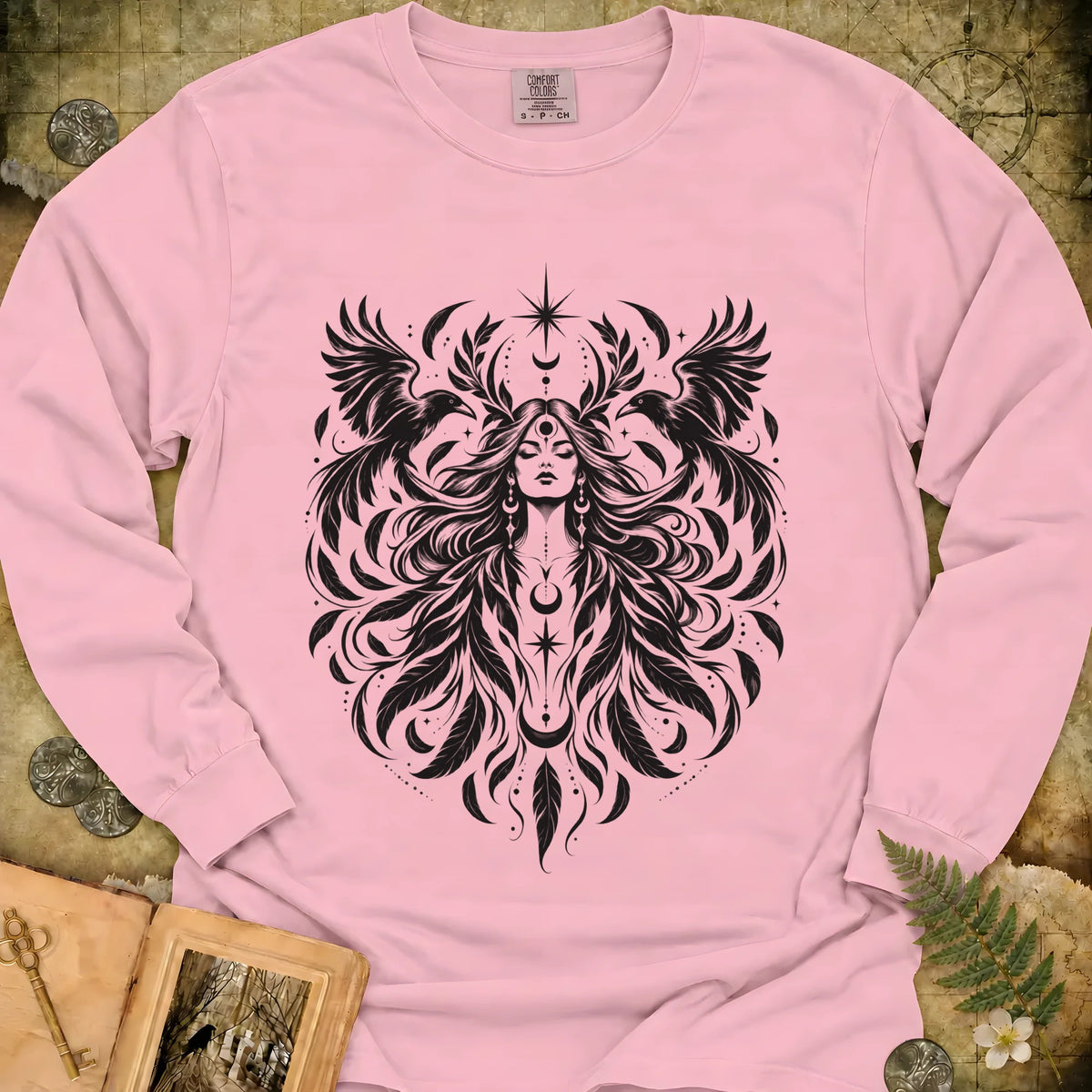 Raven Goddess Long Sleeve T-Shirt - Blossom