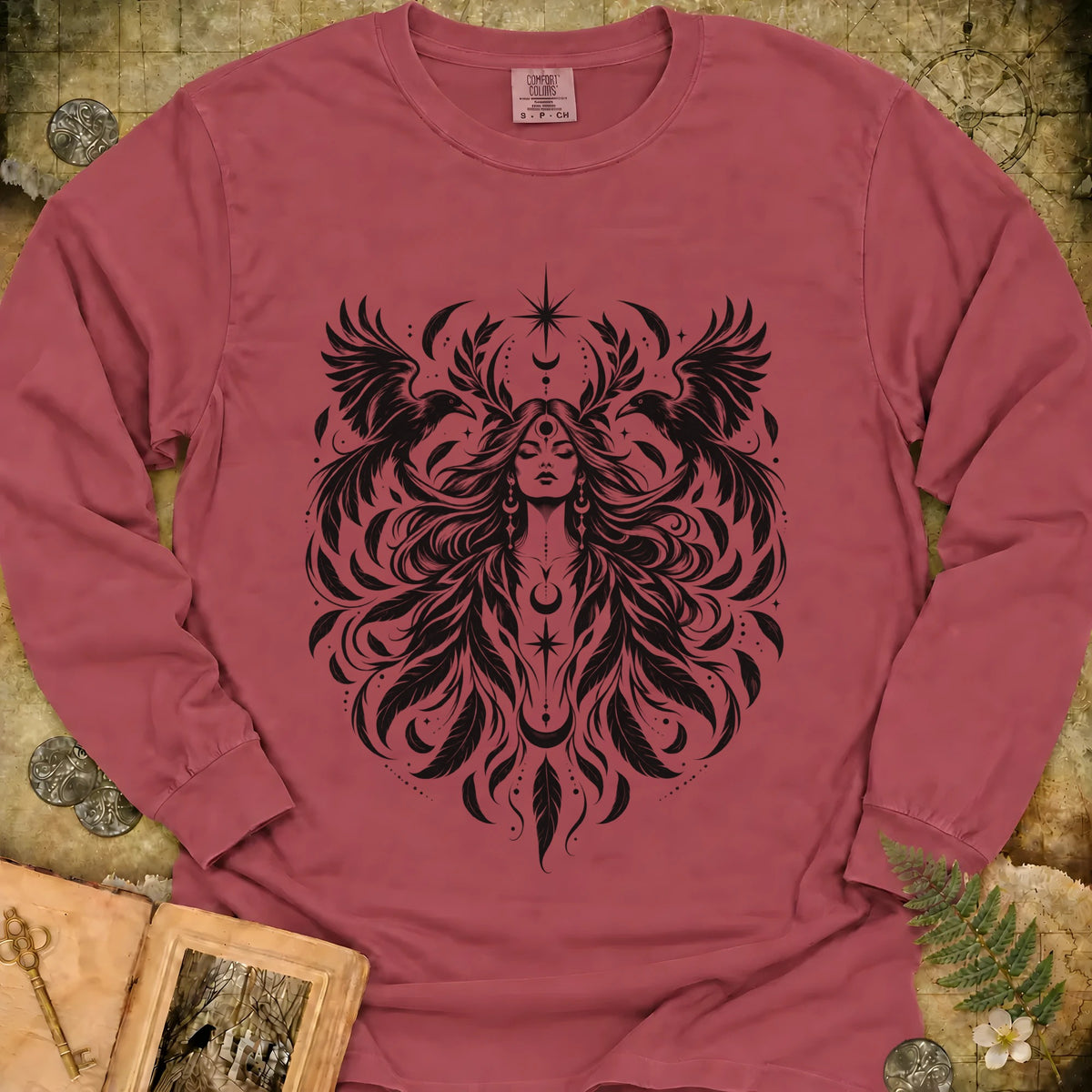 Raven Goddess Long Sleeve T-Shirt - Brick
