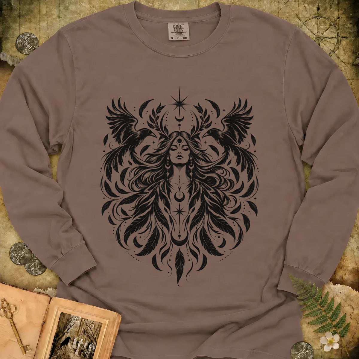 Raven Goddess Long Sleeve T-Shirt - Espresso