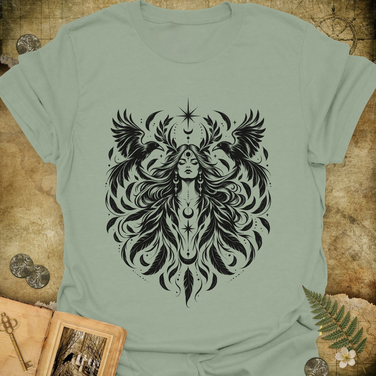 Raven Goddess T-Shirt - Sage