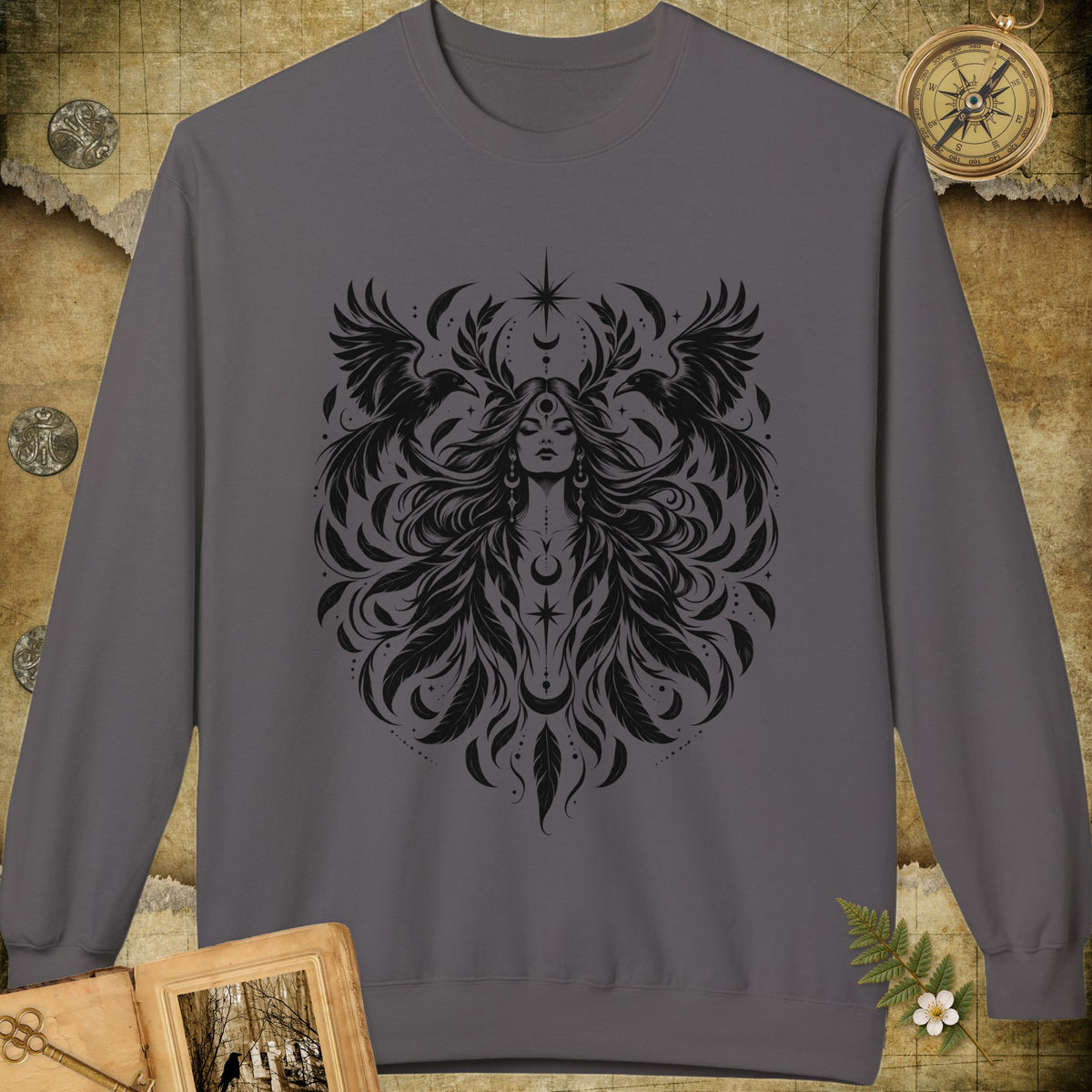 Raven Goddess Sweatshirt - Charcoal