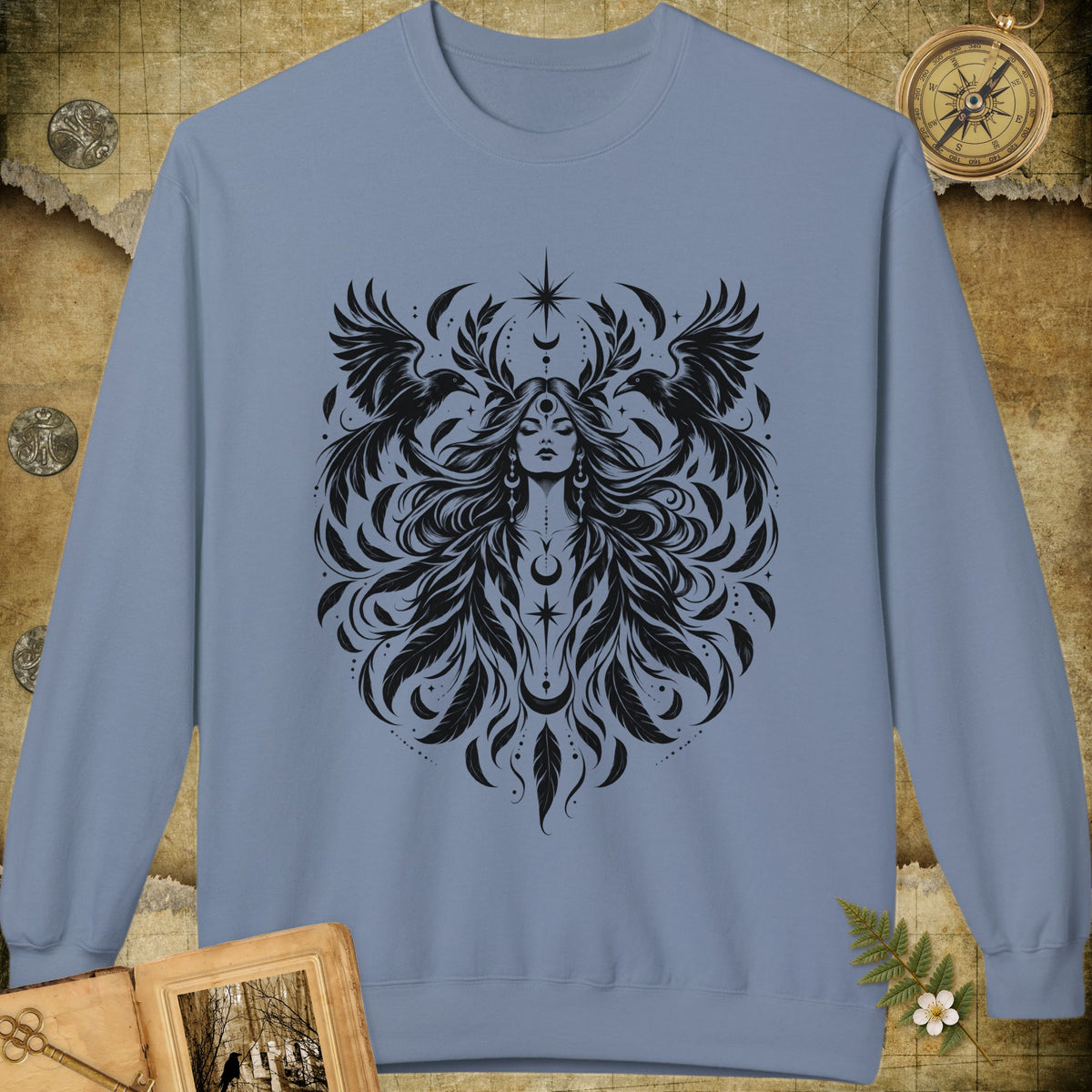 Raven Goddess Sweatshirt - Stone Blue