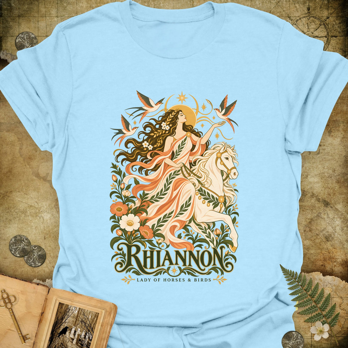 Rhiannon - Lady Of Horses & Birds T-Shirt - Light Blue