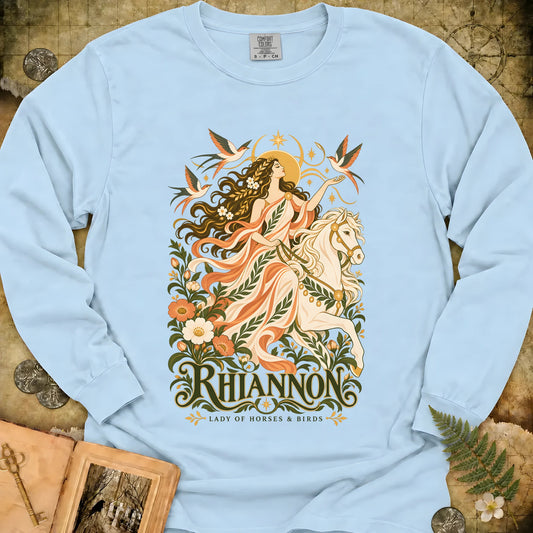 Rhiannon - Lady Of Horses & Birds Long Sleeve T-Shirt - Chambray
