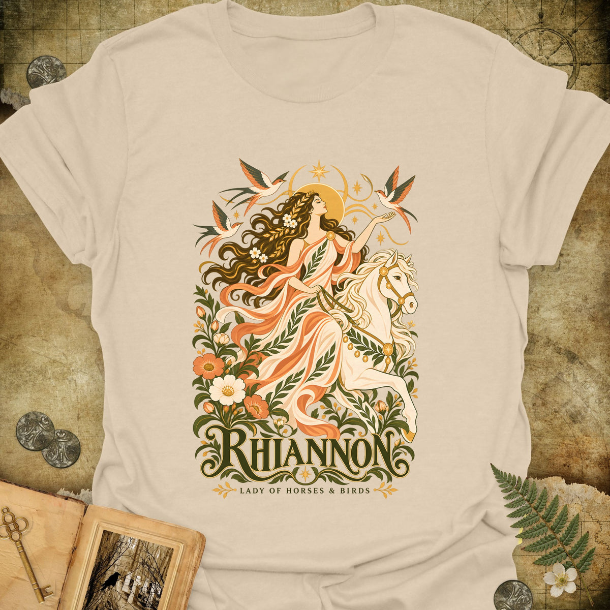 Rhiannon - Lady Of Horses & Birds T-Shirt - Sand