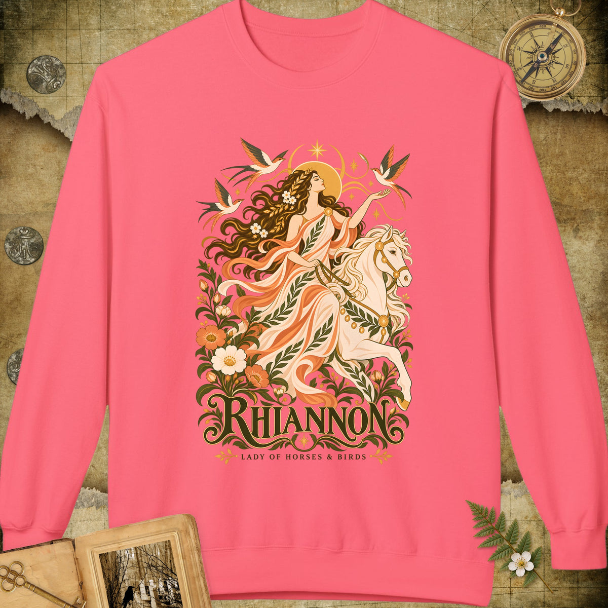 Rhiannon - Lady Of Horses & Birds Sweatshirt - Pink Lemonade