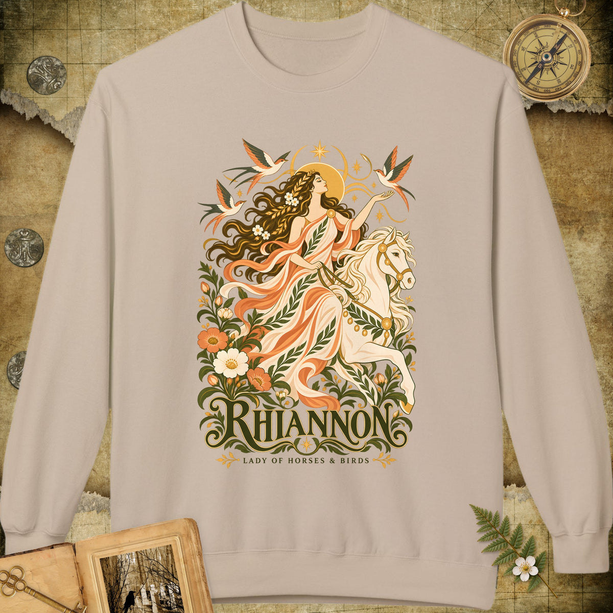 Rhiannon - Lady Of Horses & Birds Sweatshirt - Sand