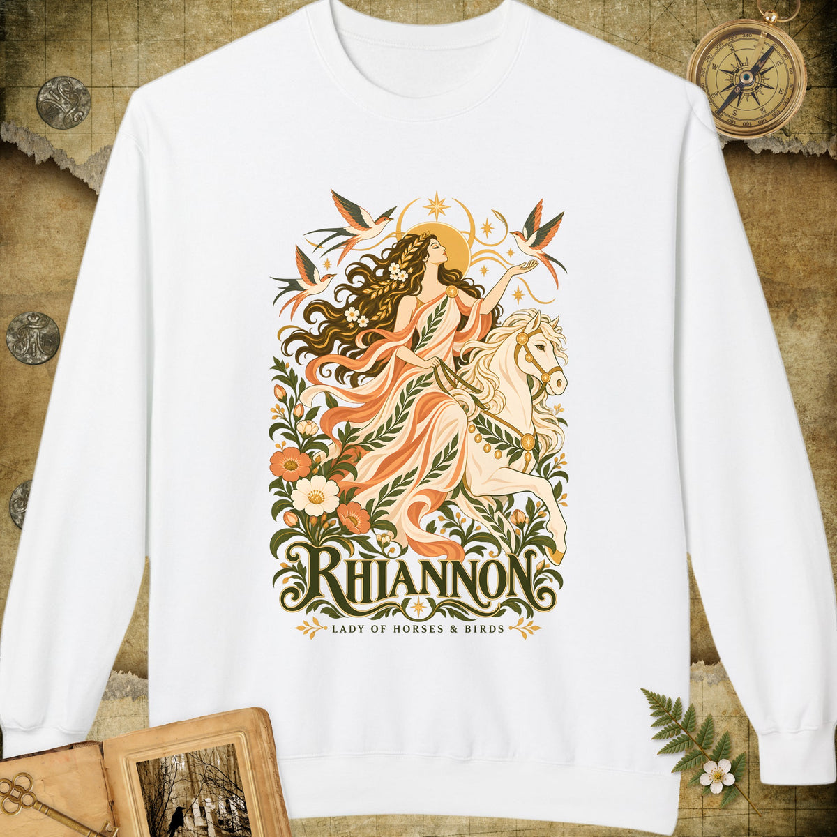Rhiannon - Lady Of Horses & Birds Sweatshirt - White
