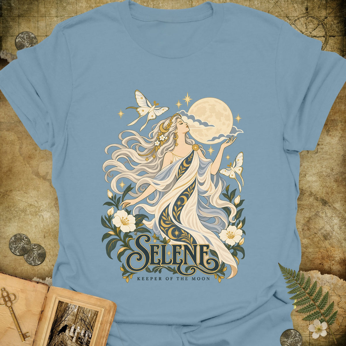 Selene - Keeper Of The Moon T-Shirt - Stone Blue