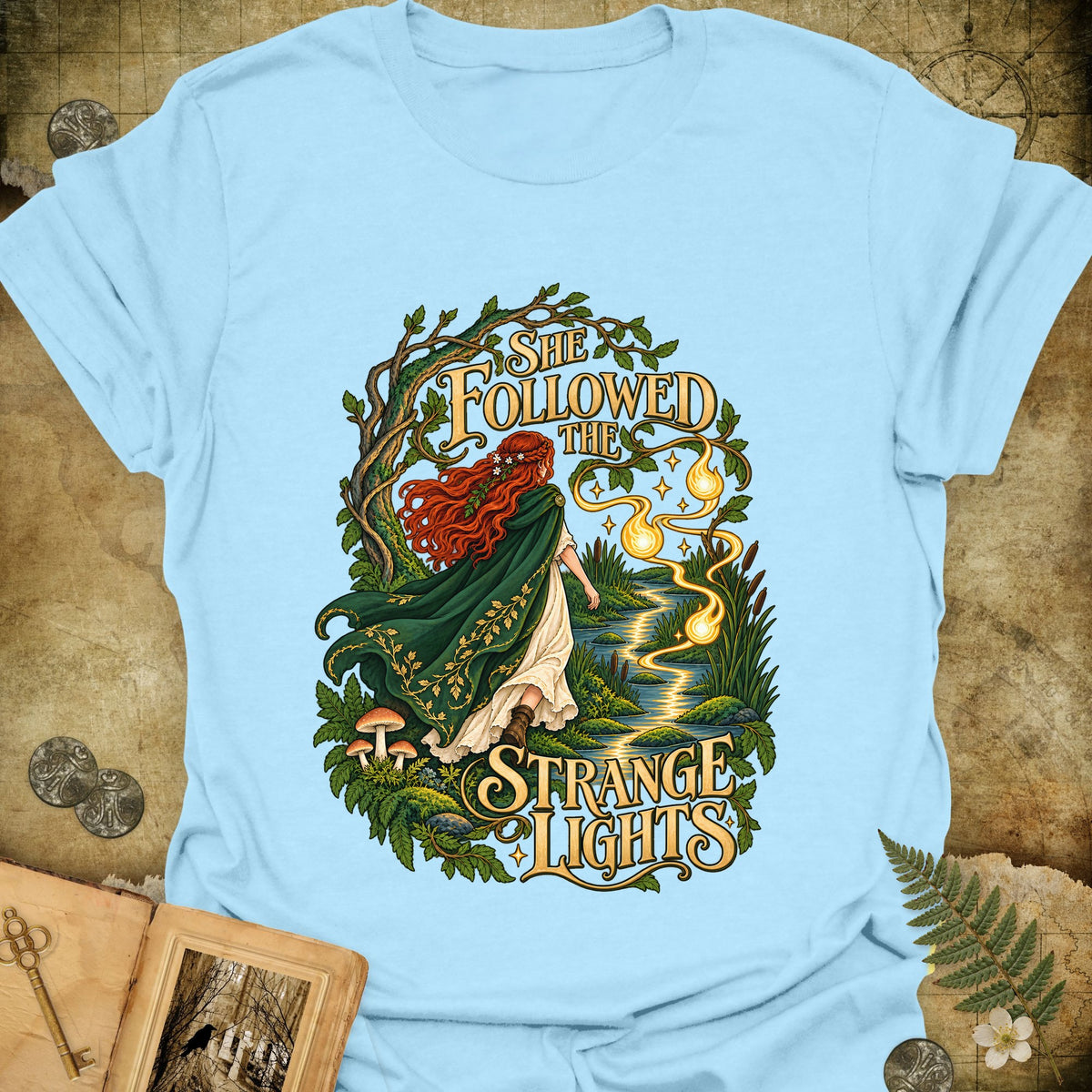 She Followed The Strange Lights T-Shirt - Light Blue