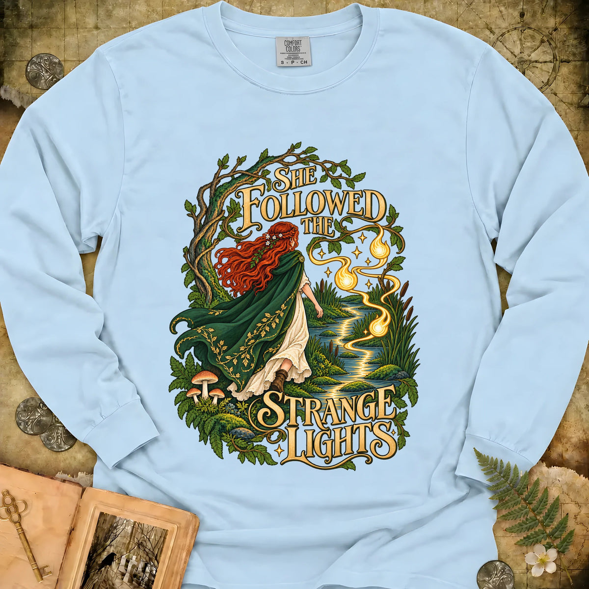 She Followed The Strange Lights Long Sleeve T-Shirt - Chambray