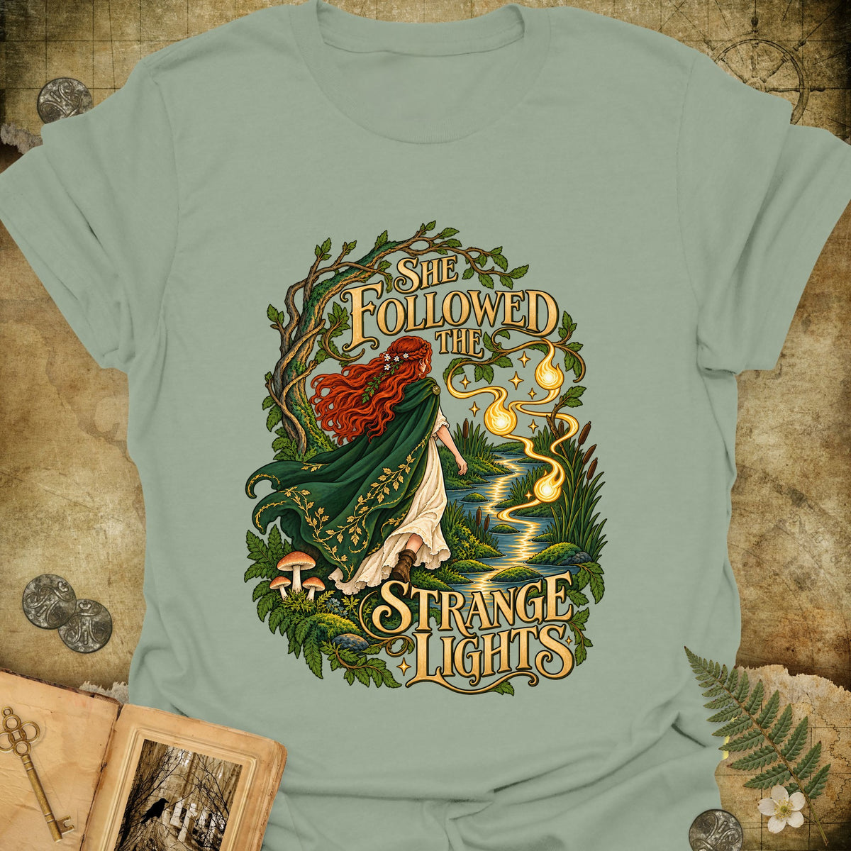 She Followed The Strange Lights T-Shirt - Sage