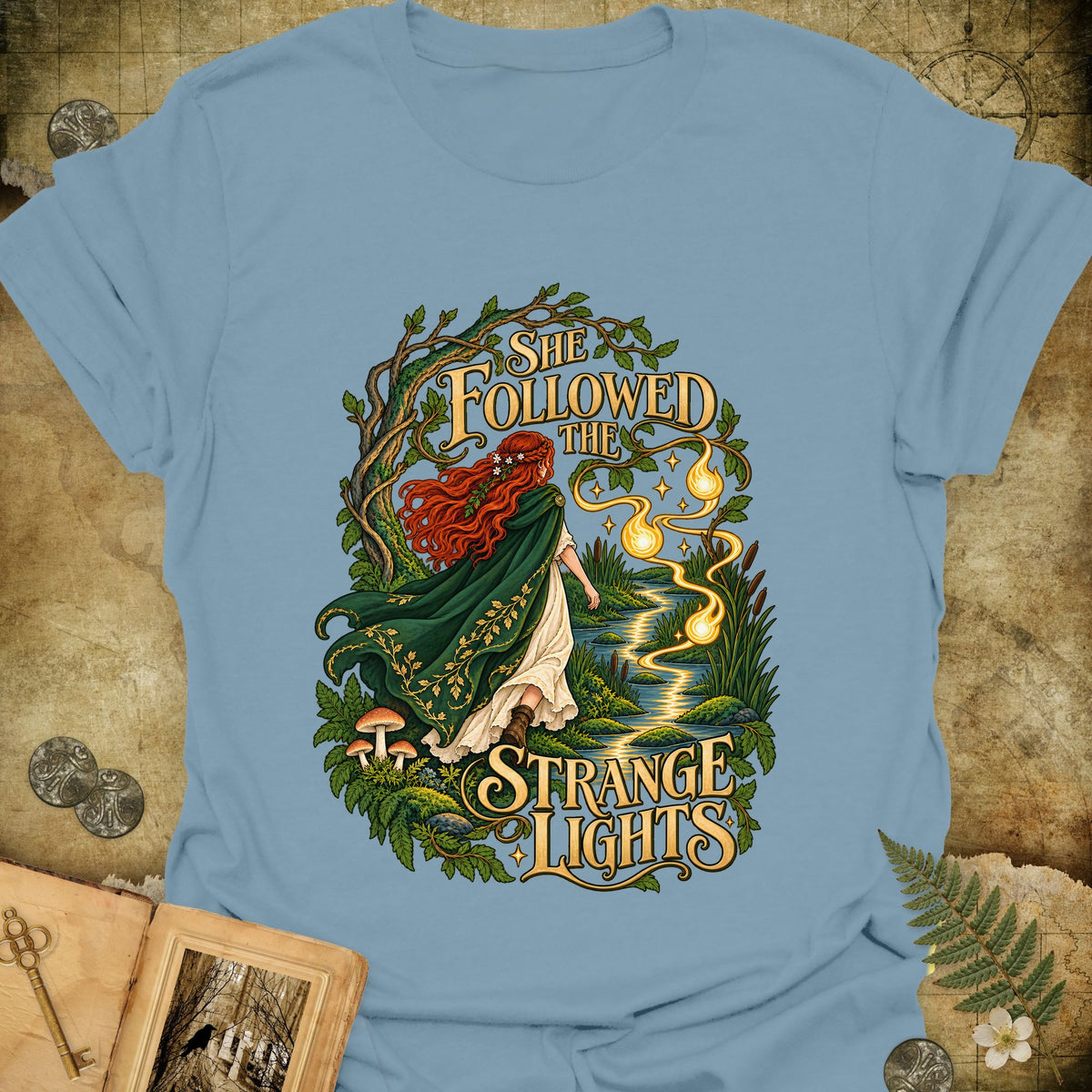 She Followed The Strange Lights T-Shirt - Stone Blue