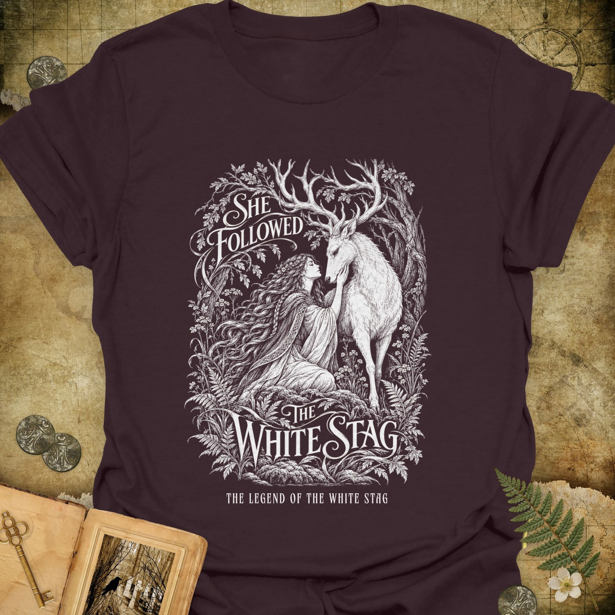 She Followed The White Stag T-Shirt - Dark Chocolate
