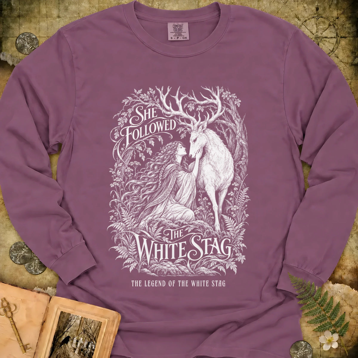 She Followed The White Stag Long Sleeve T-Shirt - Berry