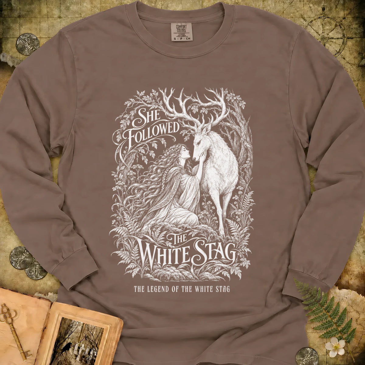 She Followed The White Stag Long Sleeve T-Shirt - Espresso