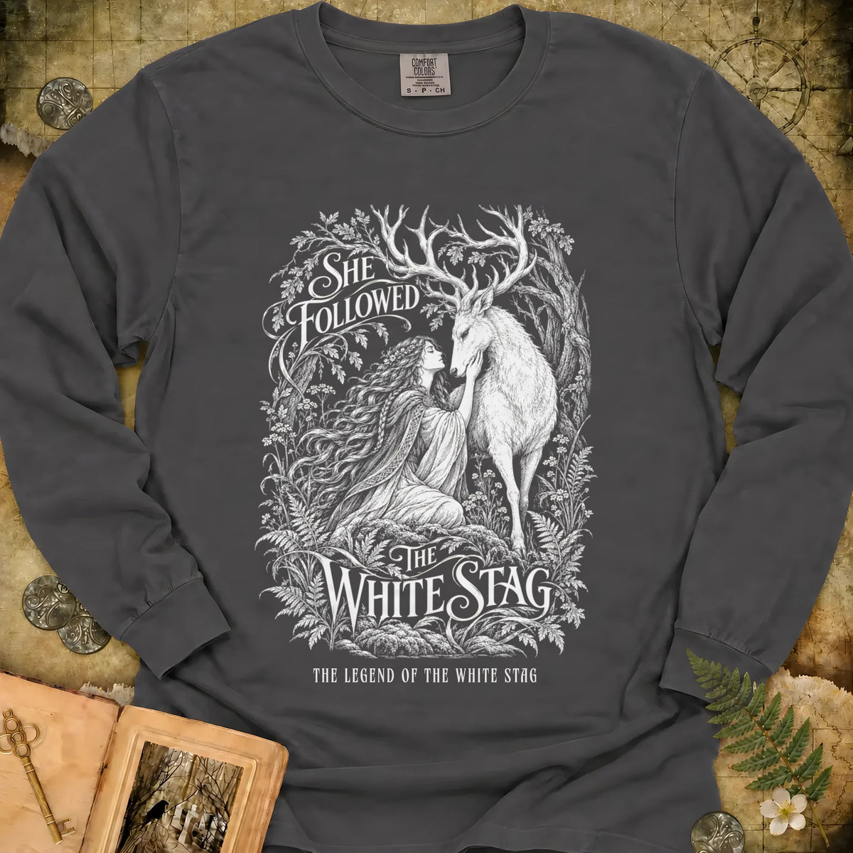 She Followed The White Stag Long Sleeve T-Shirt - Pepper