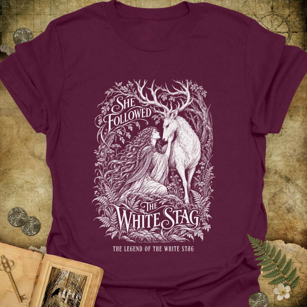 She Followed The White Stag T-Shirt - Maroon