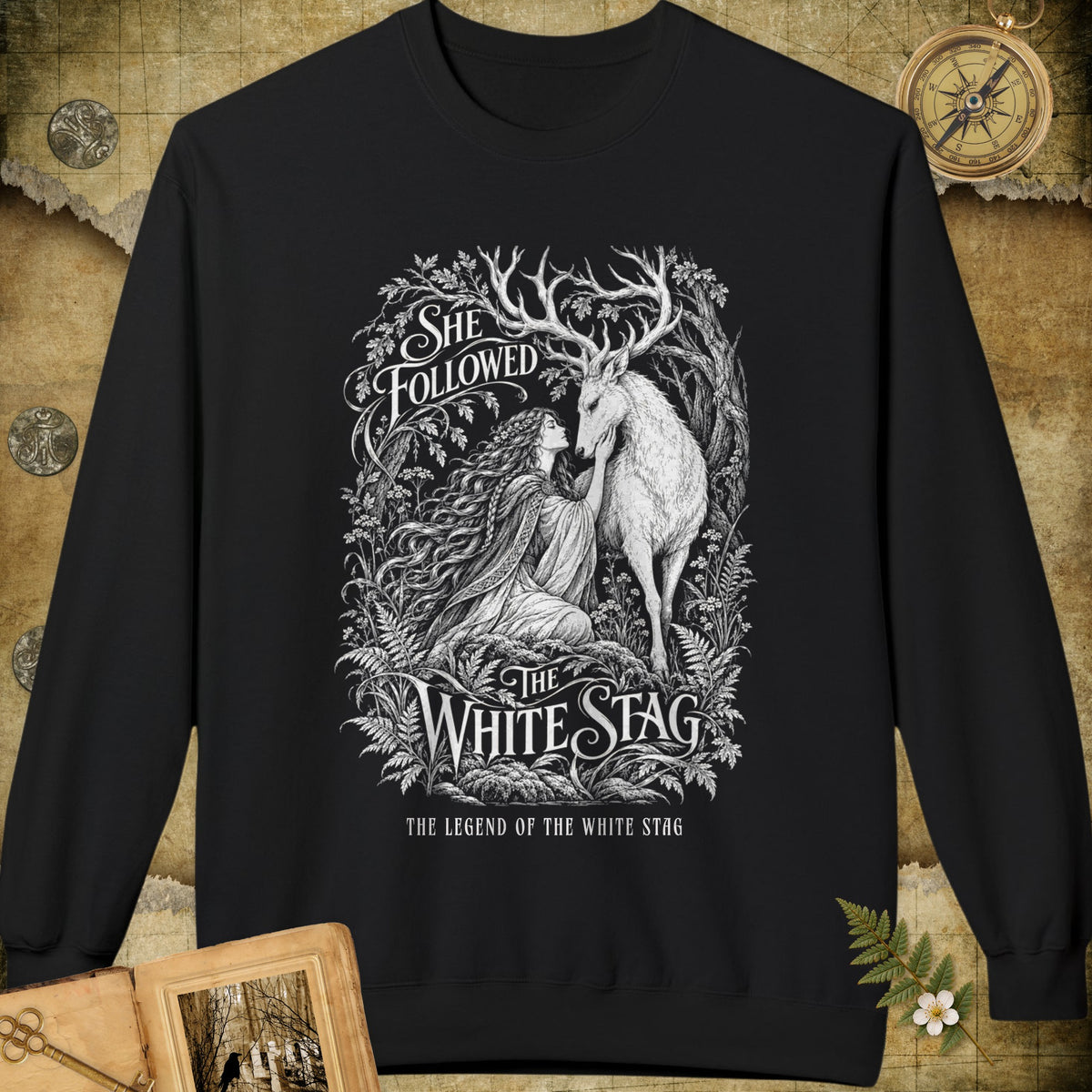 She Followed The White Stag Sweatshirt - Black
