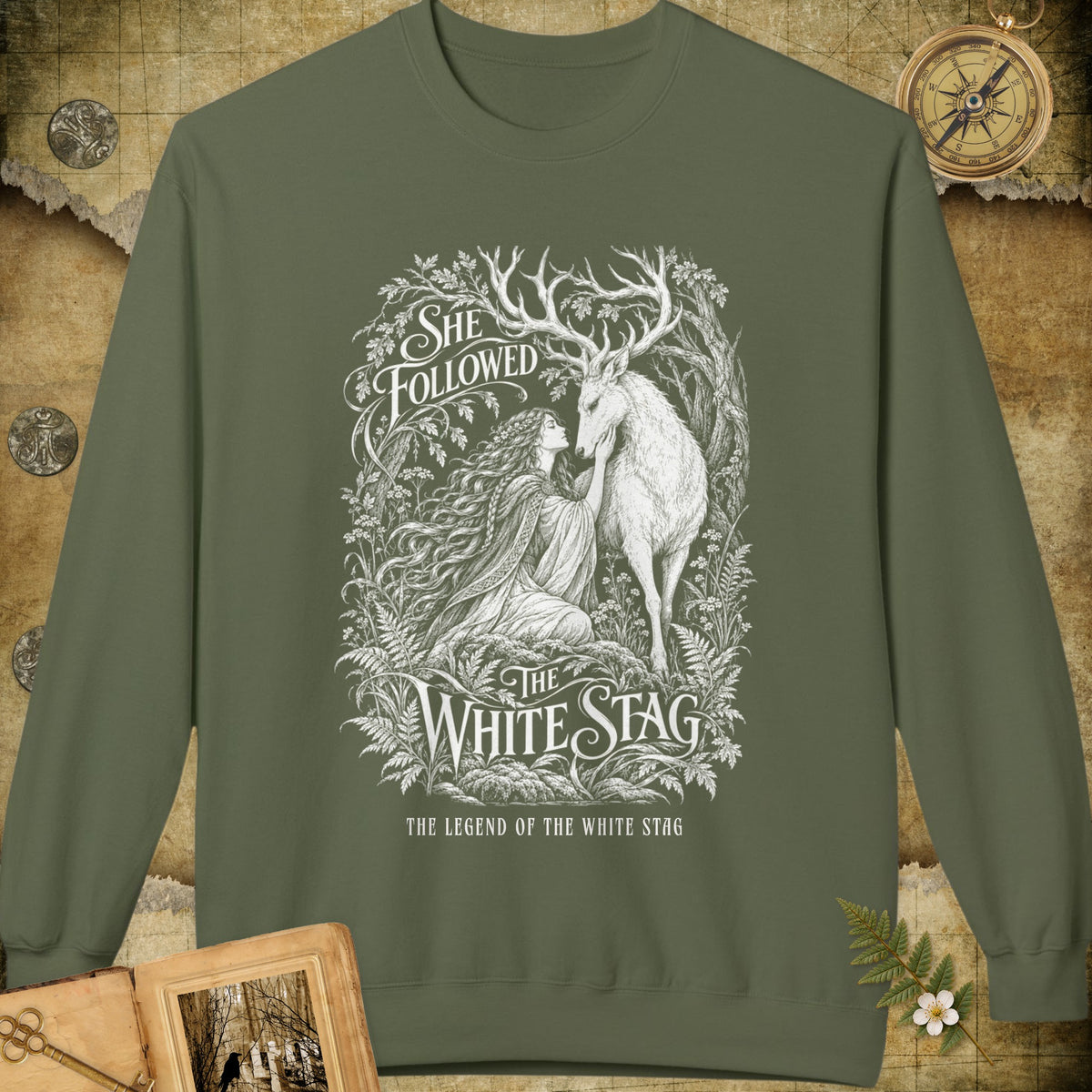She Followed The White Stag Sweatshirt - Military Green