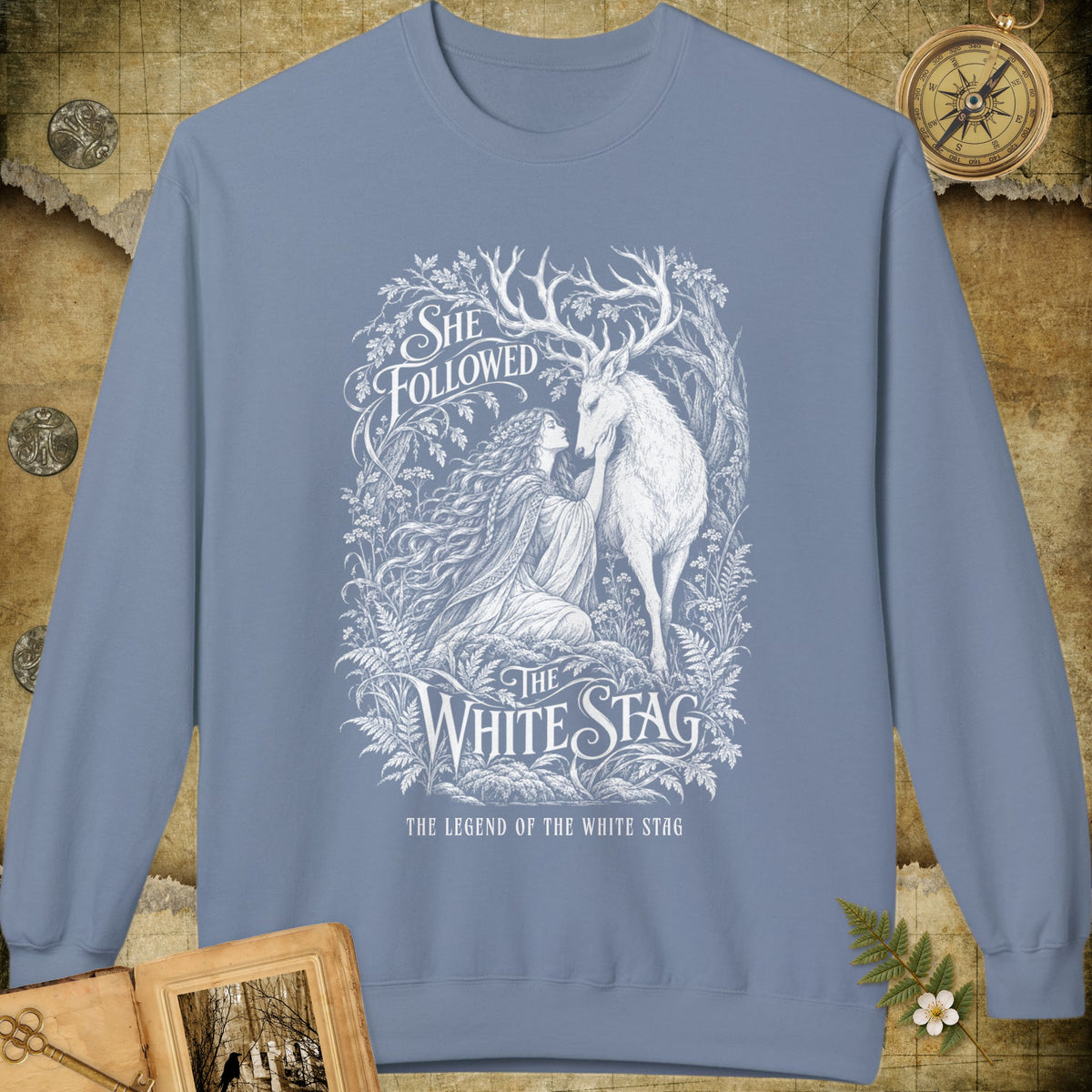 She Followed The White Stag Sweatshirt - Stone Blue