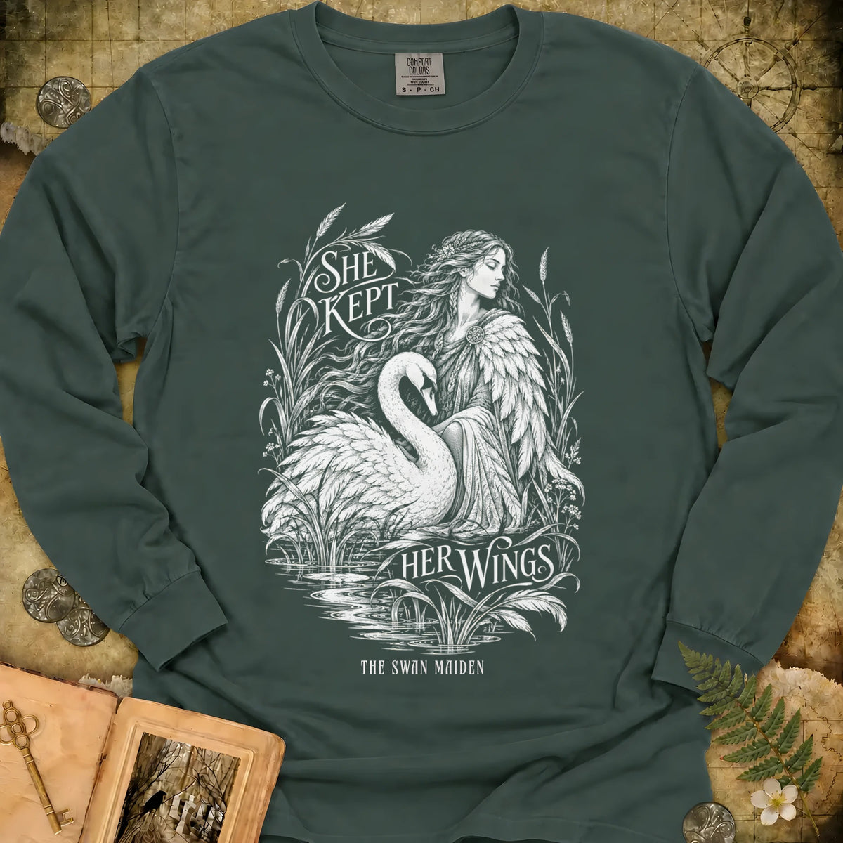She Kept Her Wings Long Sleeve T-Shirt - Blue Spruce