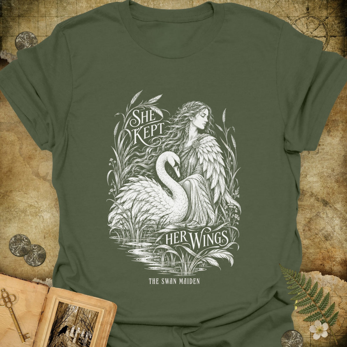 She Kept Her Wings T-Shirt - Military Green
