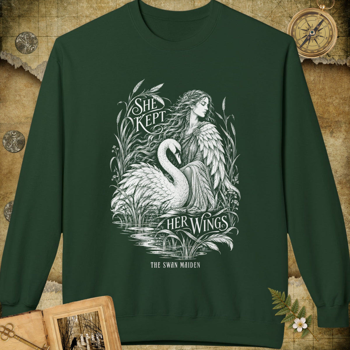 She Kept Her Wings Sweatshirt - Forest Green
