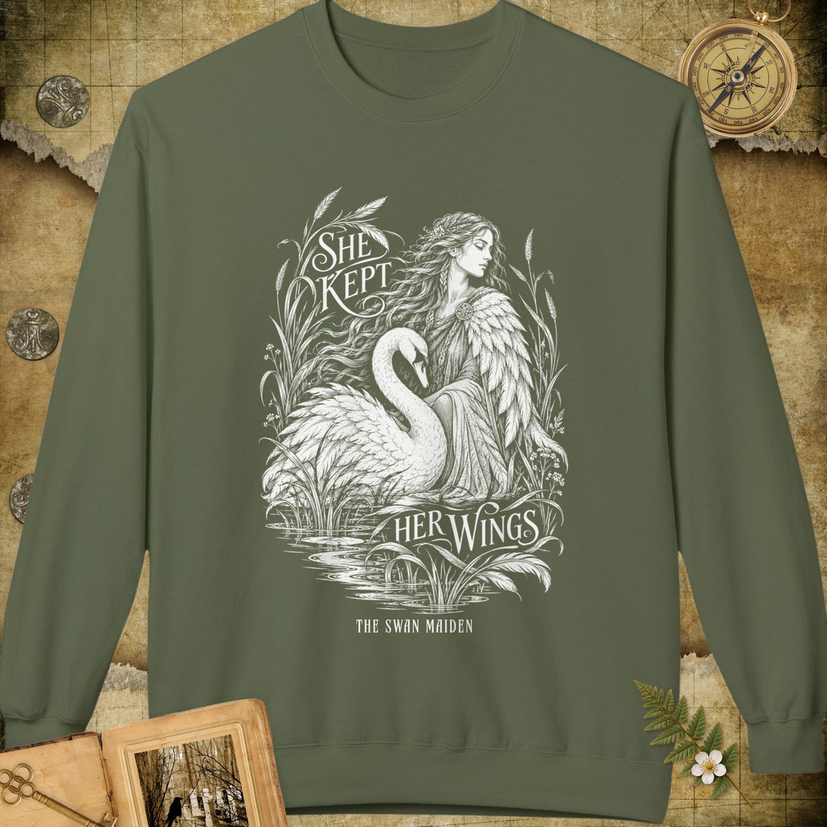 She Kept Her Wings Sweatshirt - Military Green
