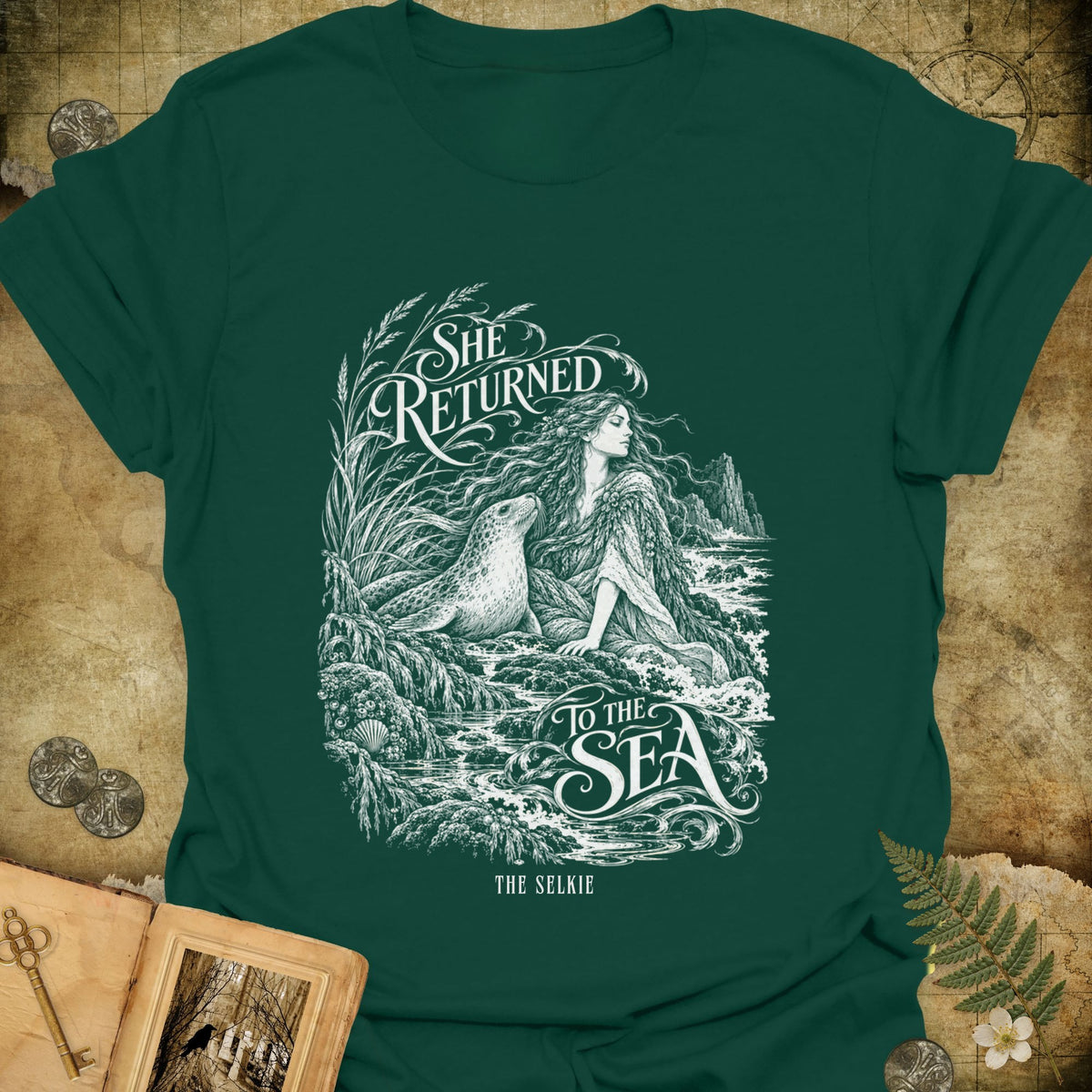 She Returned To The Sea T-Shirt - Forest Green