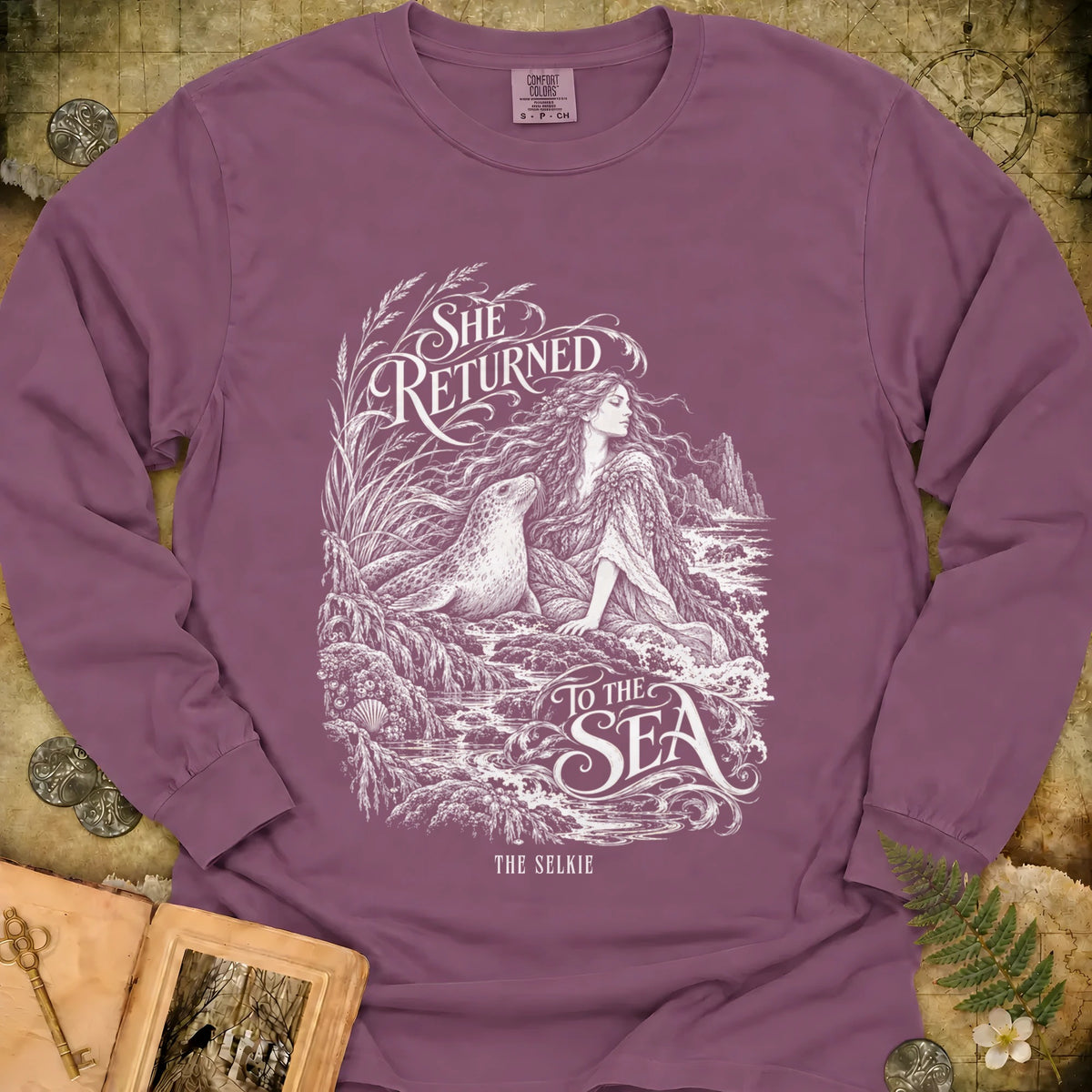 She Returned To The Sea Long Sleeve T-Shirt - Berry