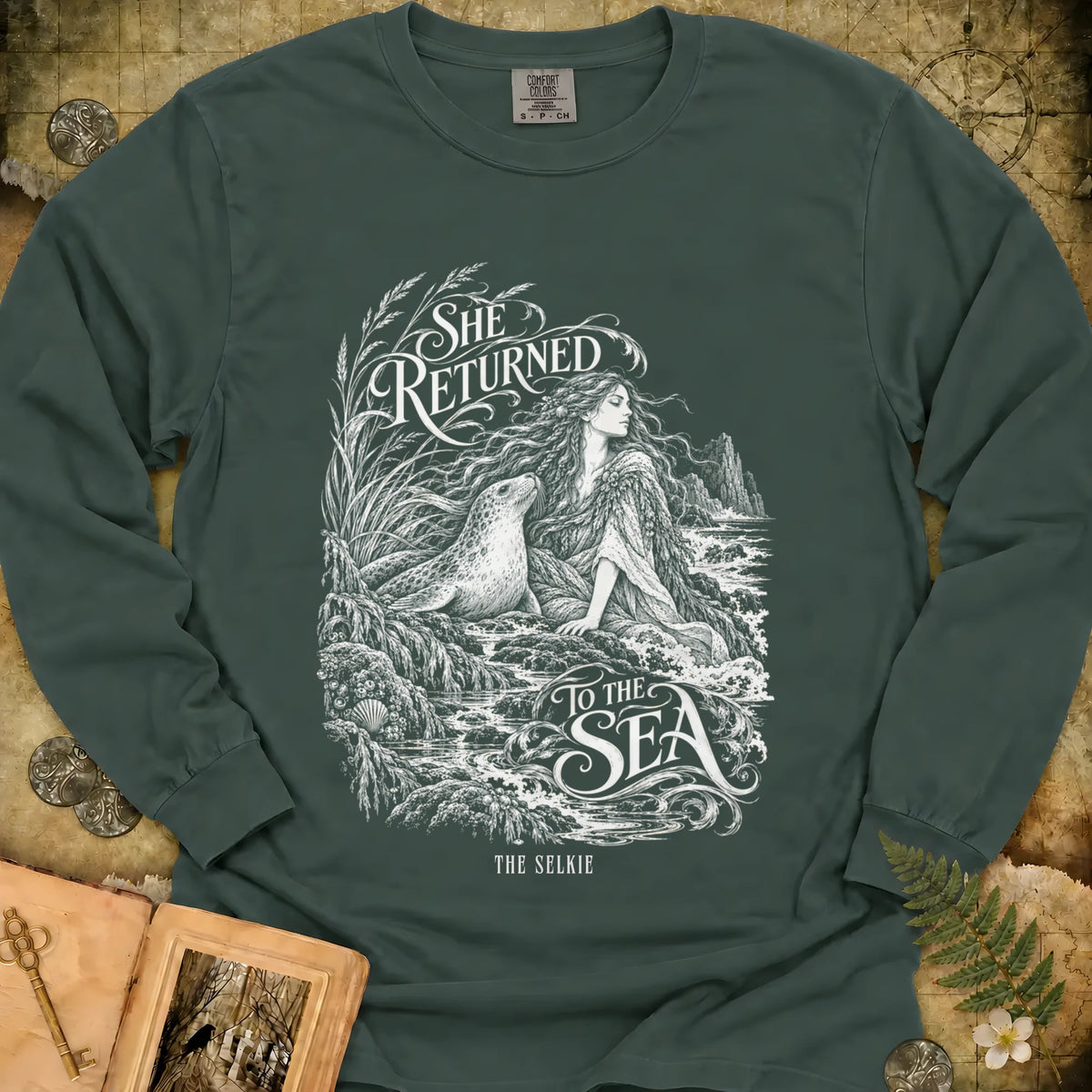 She Returned To The Sea Long Sleeve T-Shirt - Blue Spruce