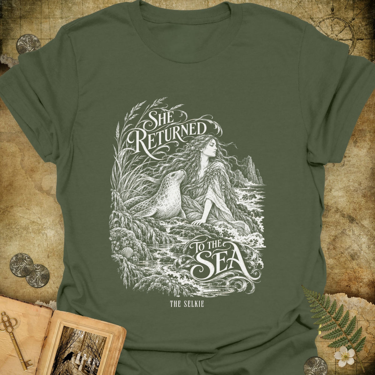 She Returned To The Sea T-Shirt - Military Green