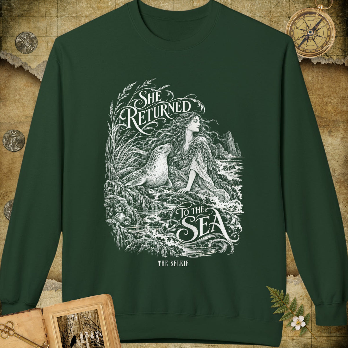 She Returned To The Sea Sweatshirt - Forest Green