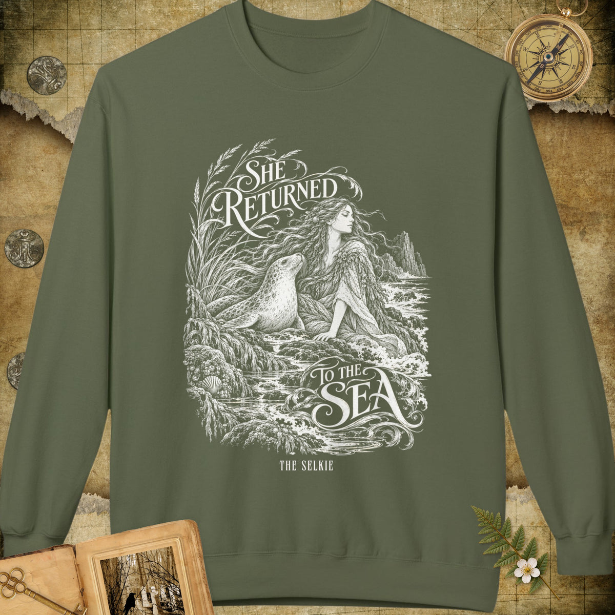 She Returned To The Sea Sweatshirt - Military Green