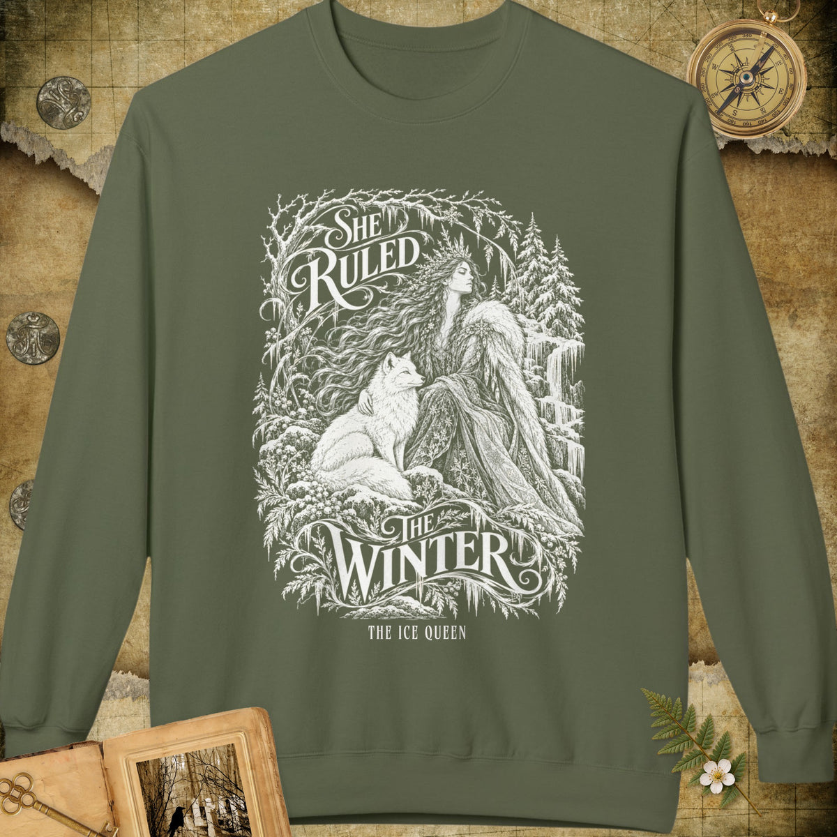 She Ruled Winter Sweatshirt - Military Green