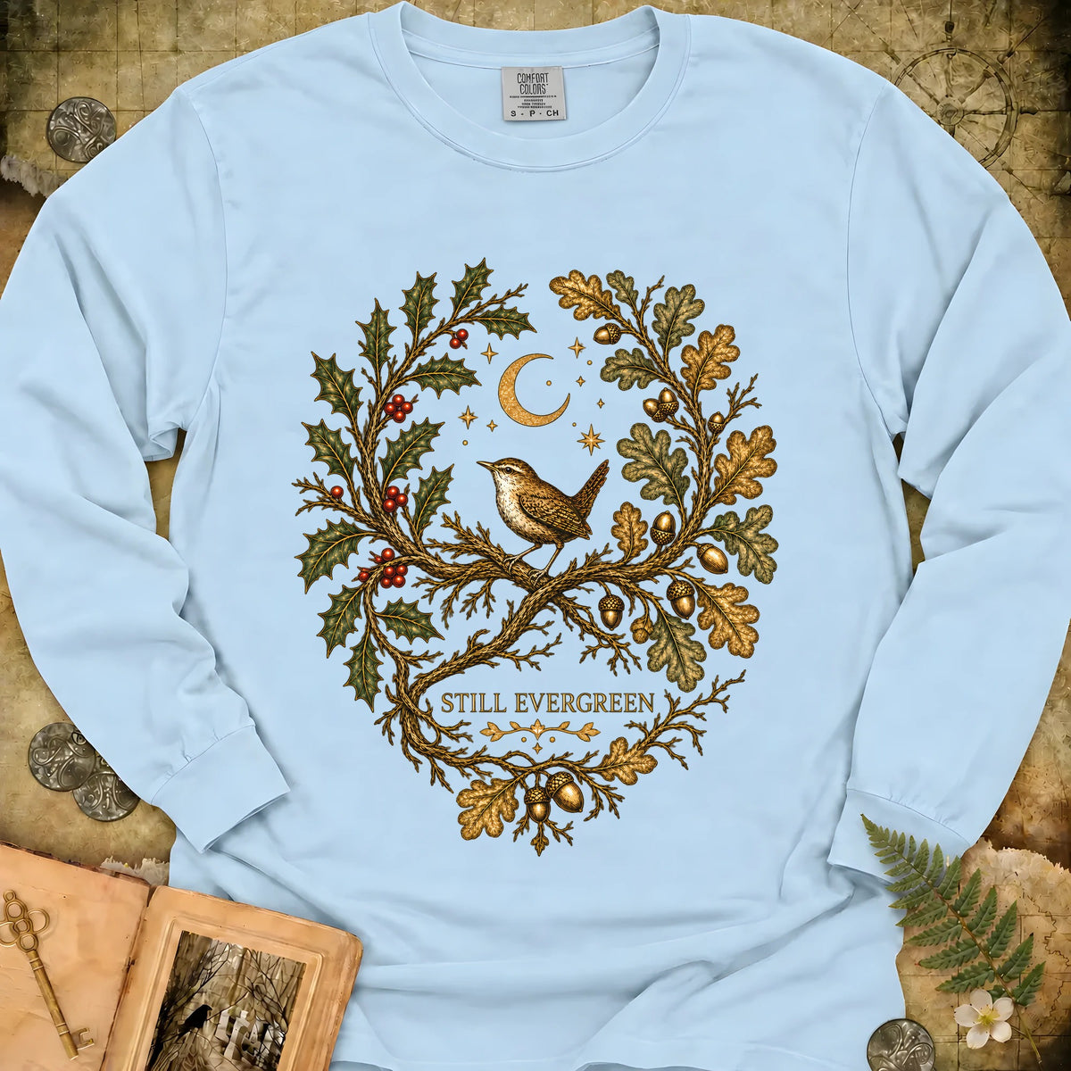 Still Evergreen Long Sleeve T-Shirt - Chambray