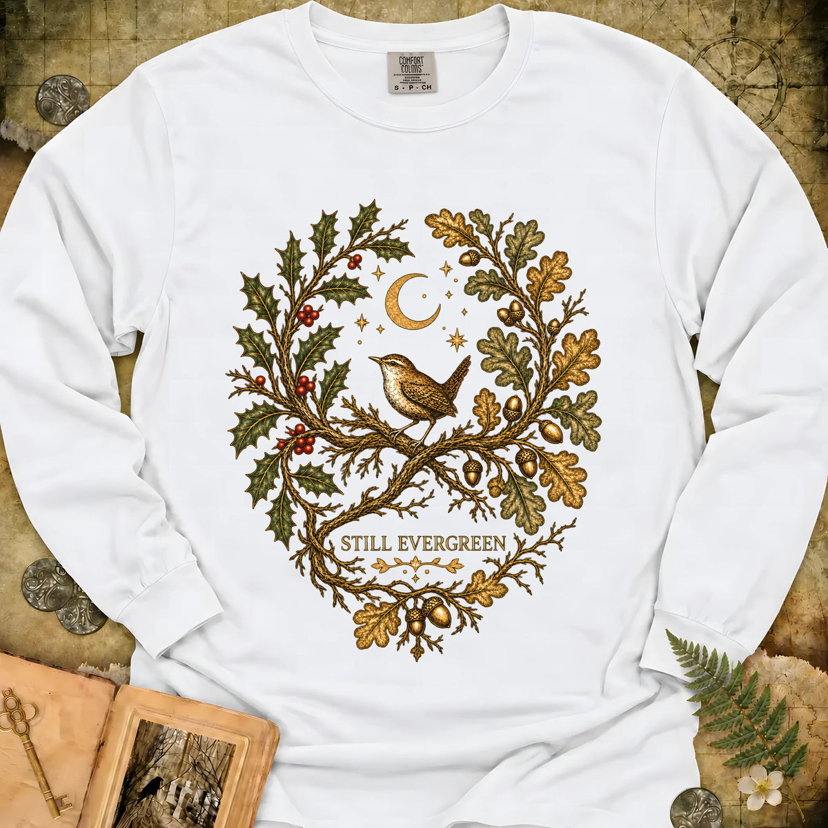 Still Evergreen Long Sleeve T-Shirt - White