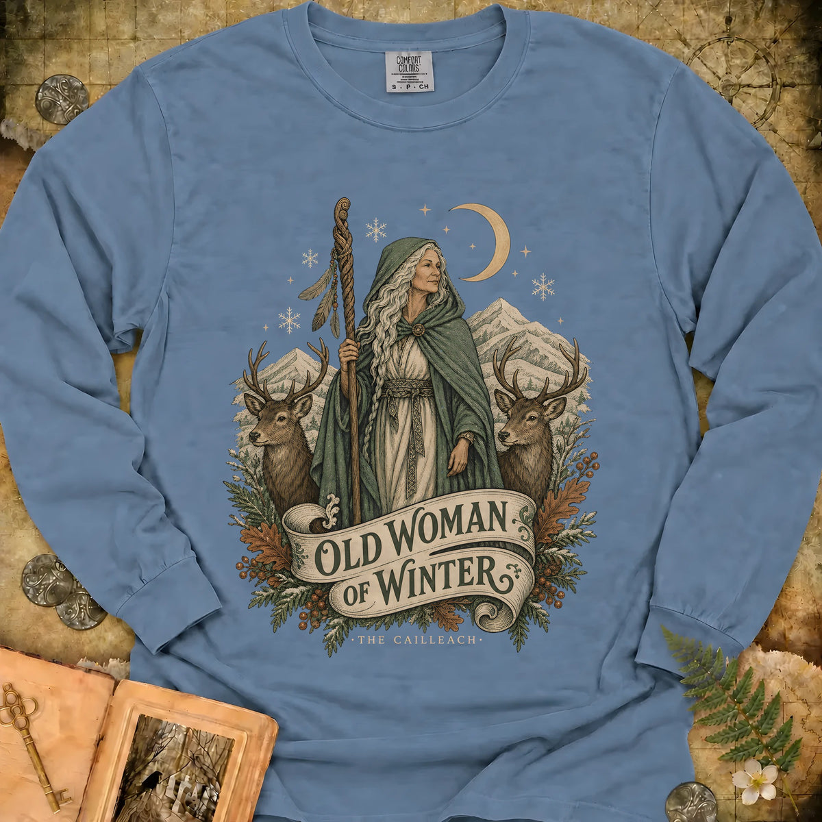 The Cailleach Long Sleeve T-Shirt - Blue Jean