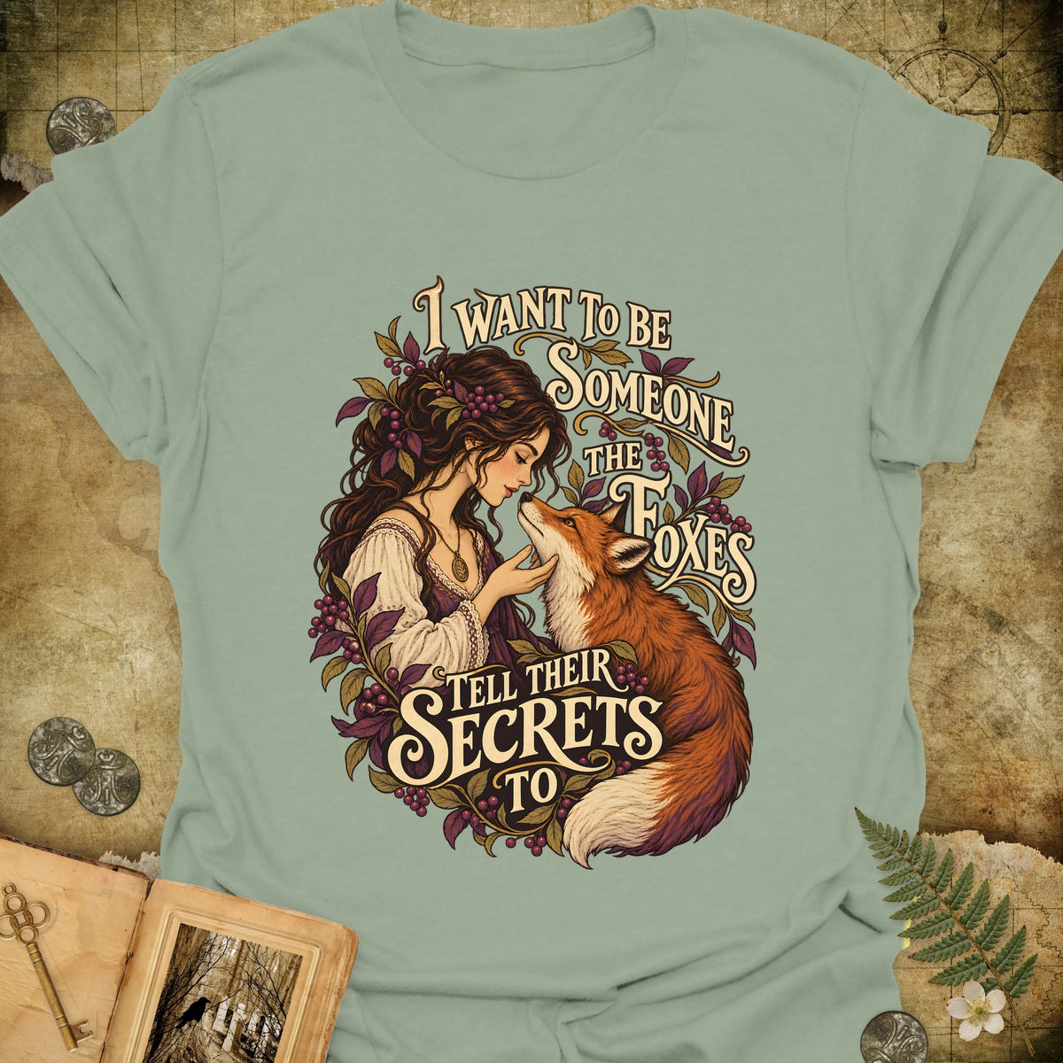 The Foxes Secrets T-Shirt - Sage