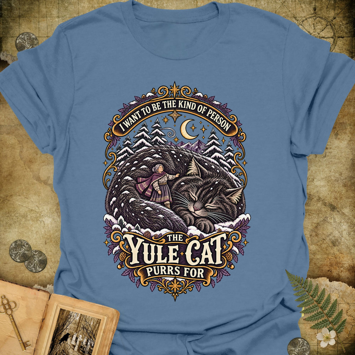 The Kind Of Person The Yule Cat Purrs For T-Shirt - Indigo Blue