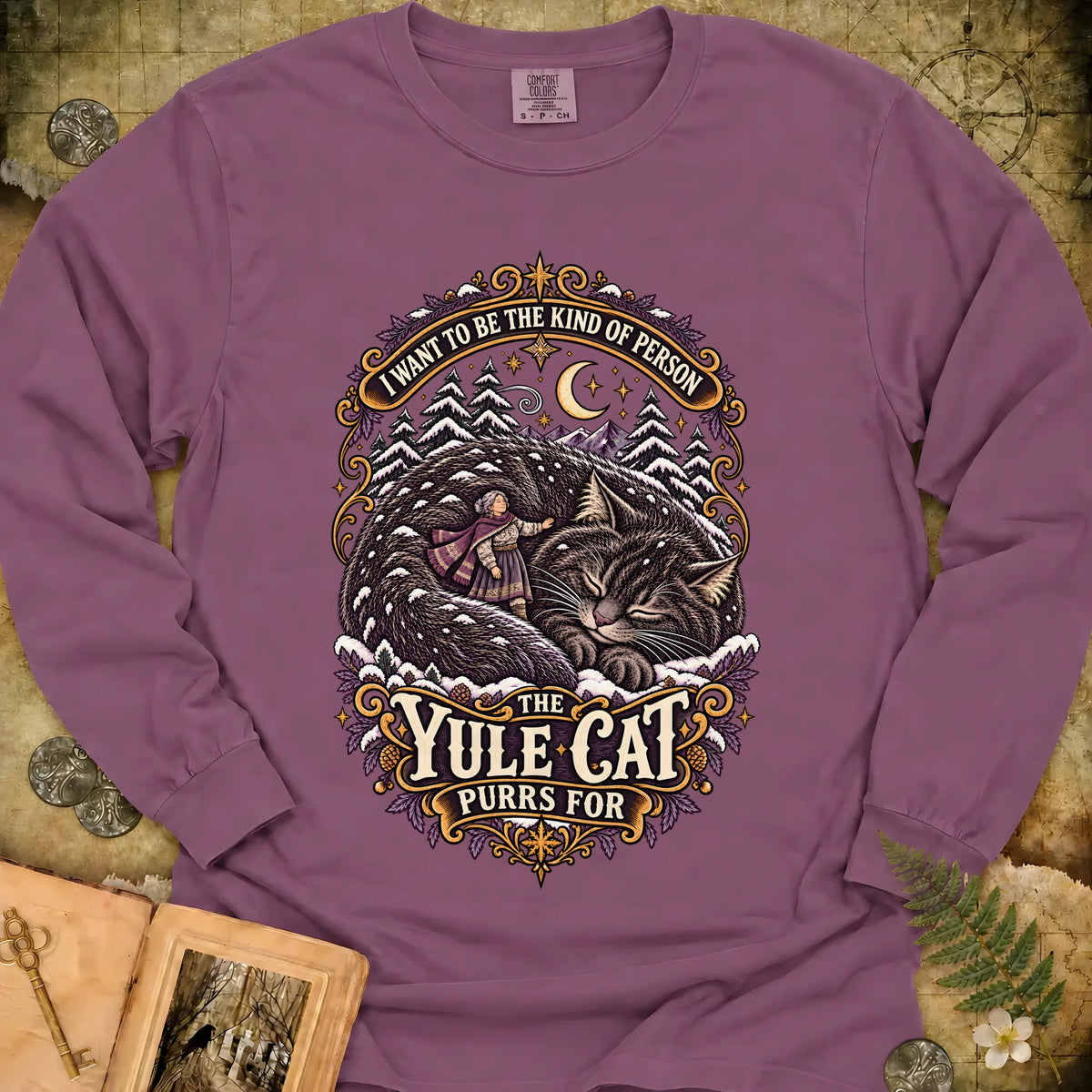 The Kind Of Person The Yule Cat Purrs For Long Sleeve T-Shirt - Berry