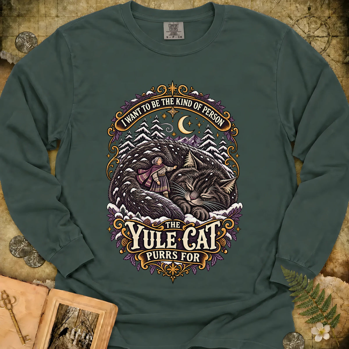 The Kind Of Person The Yule Cat Purrs For Long Sleeve T-Shirt - Blue Spruce