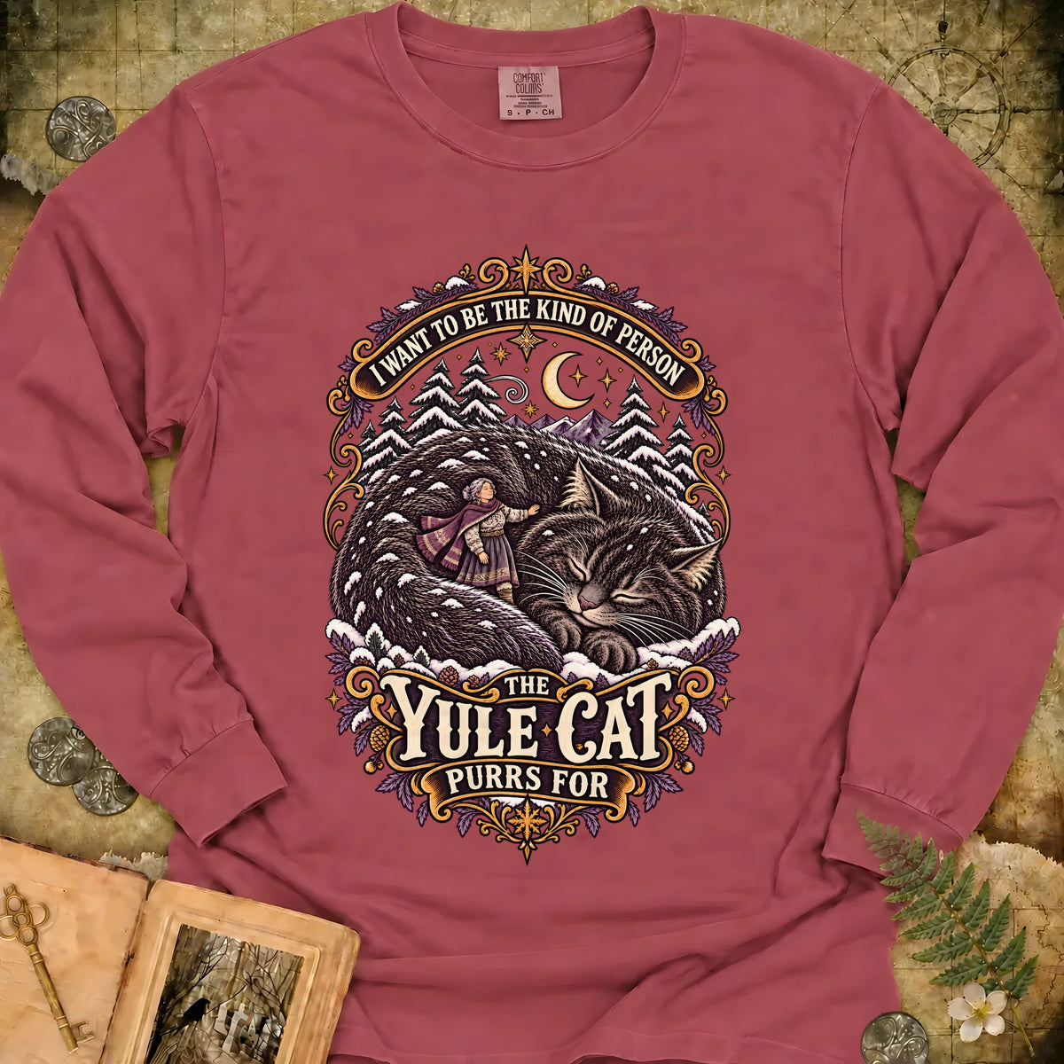 The Kind Of Person The Yule Cat Purrs For Long Sleeve T-Shirt - Brick