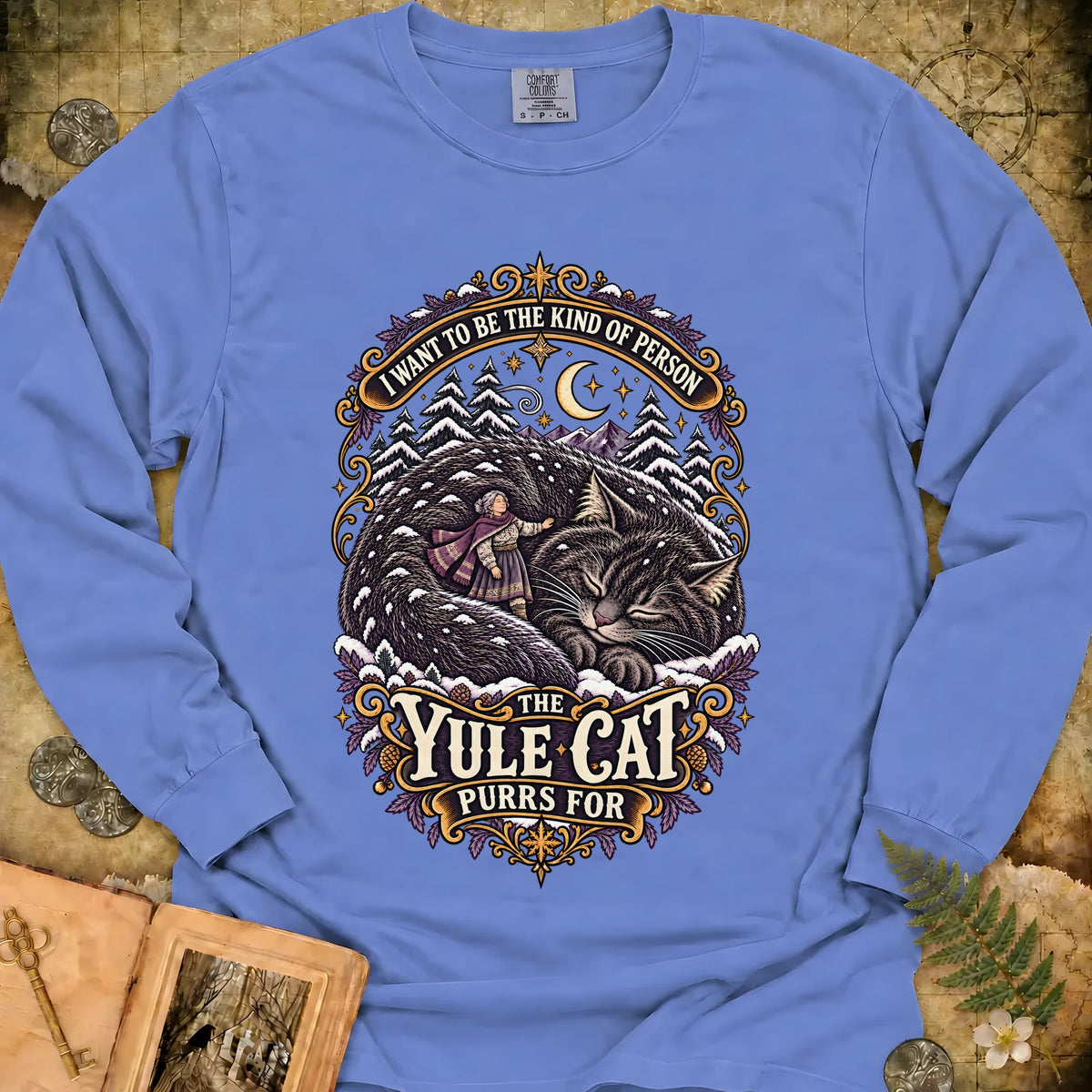 The Kind Of Person The Yule Cat Purrs For Long Sleeve T-Shirt - Flo Blue