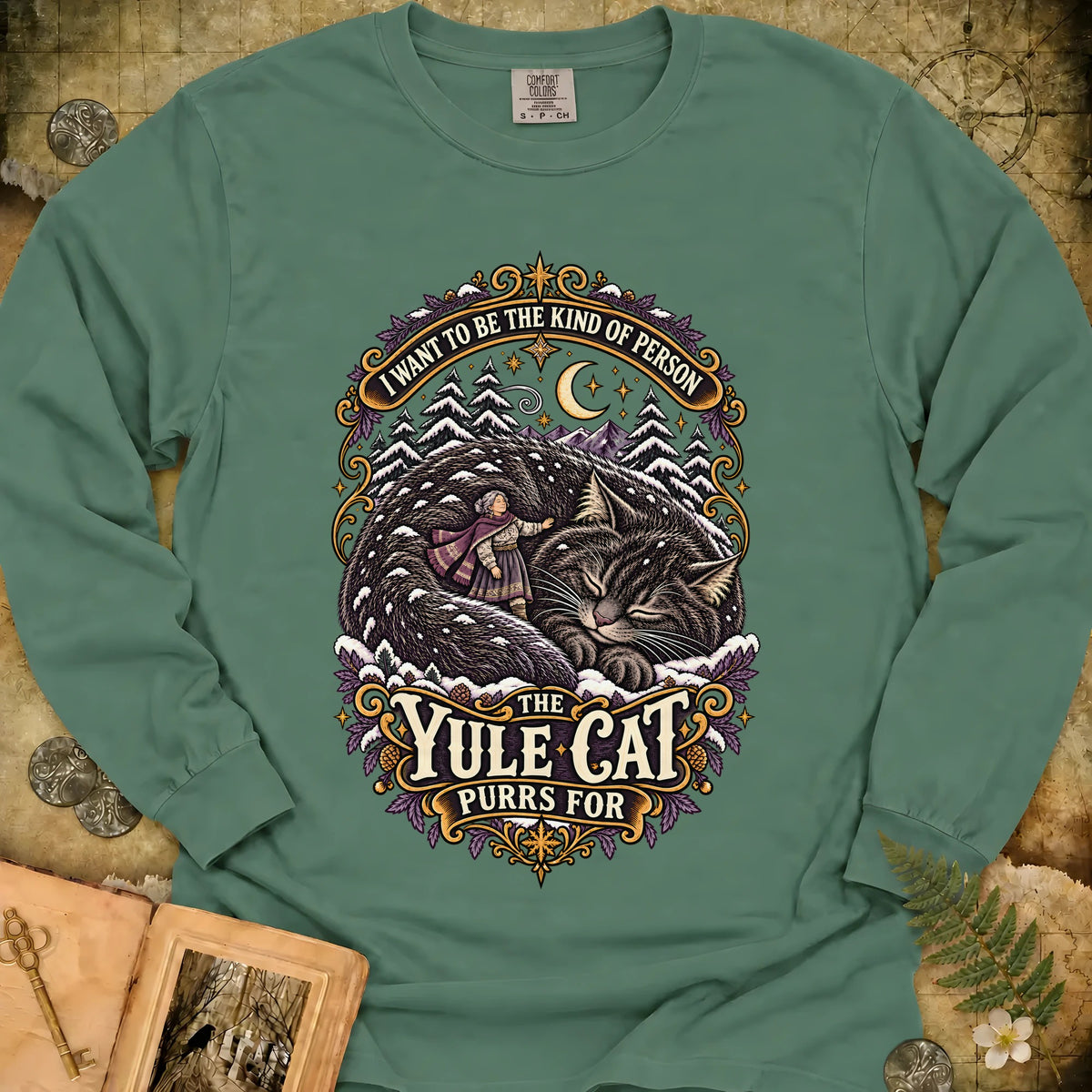 The Kind Of Person The Yule Cat Purrs For Long Sleeve T-Shirt - Light Green